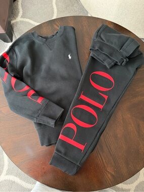 Polo by Ralph Lauren Black Sweatshirt & Joggers Set with Red Logo